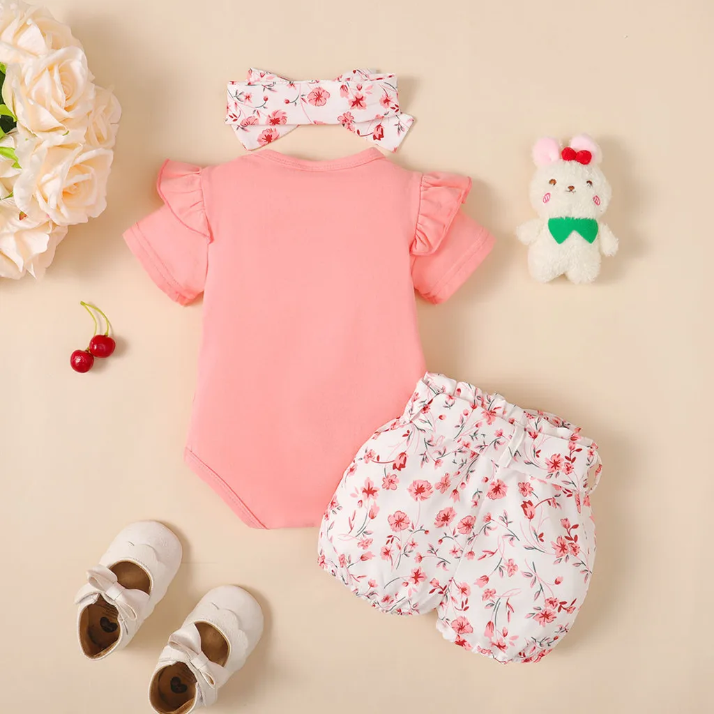 Traje conejo bebé niña con volantes y shorts floreales–Verano 0-18m - imagen 5