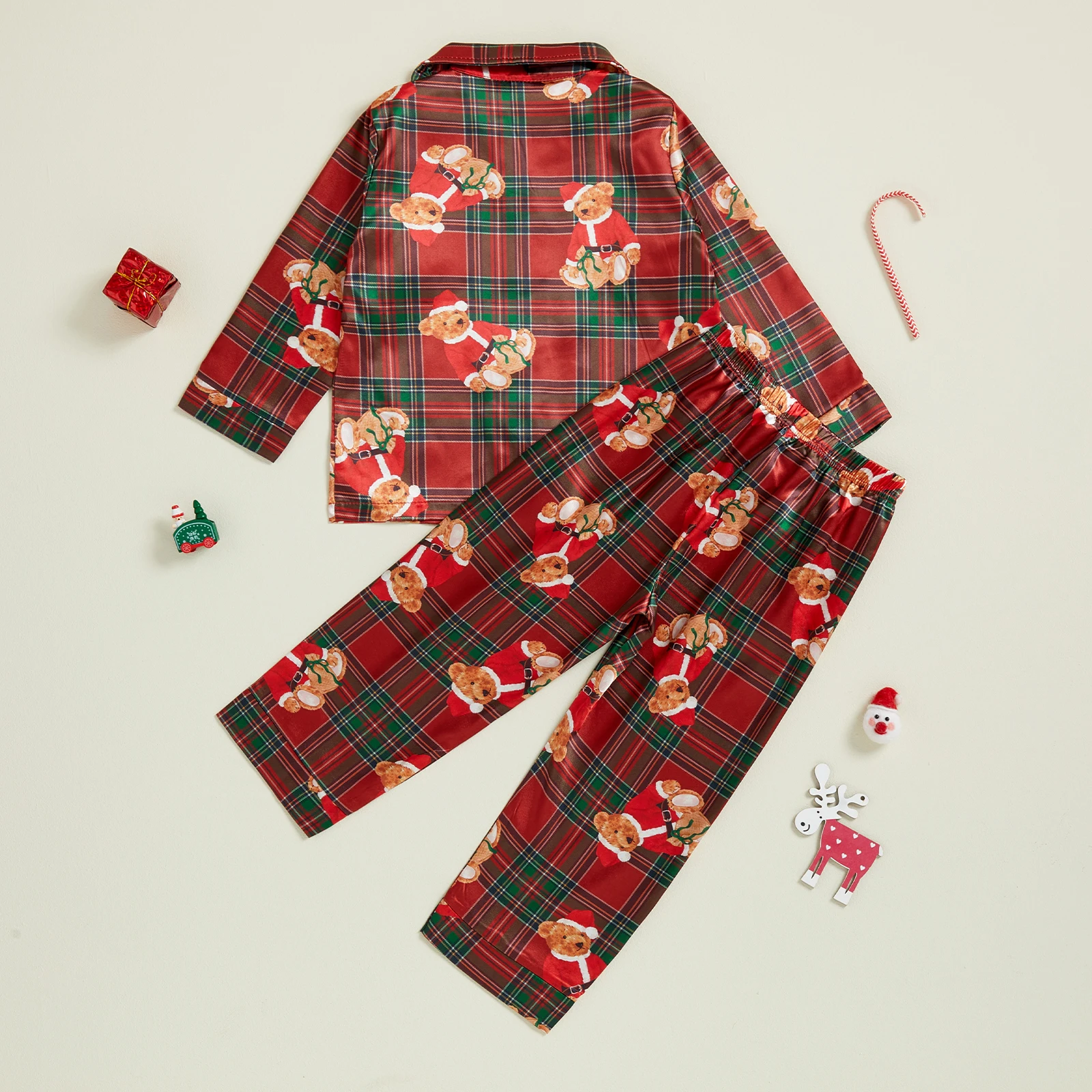 SUNSIOM Pijamas navideñas niño – Conjunto algodón con estampado oso - imagen 4