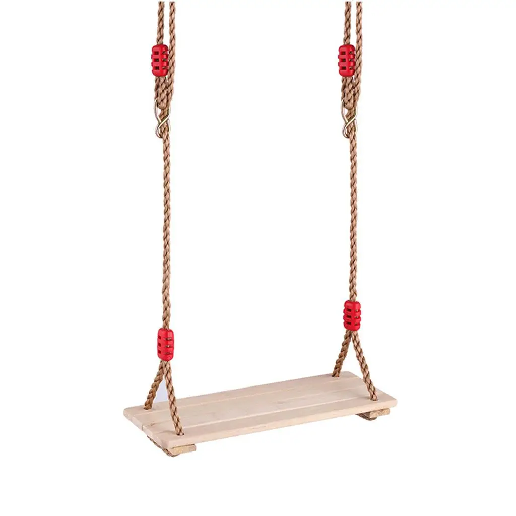 Columpio de madera exterior con asiento plano ajustable y cuerda - imagen 2