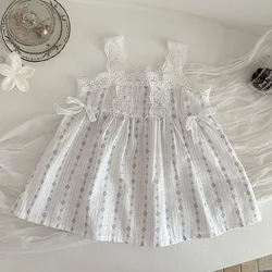 MILANCEL Vestido de verano para bebé con encaje y lazo floral
