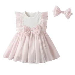 Mono sin mangas de verano para niña con lazo rosa