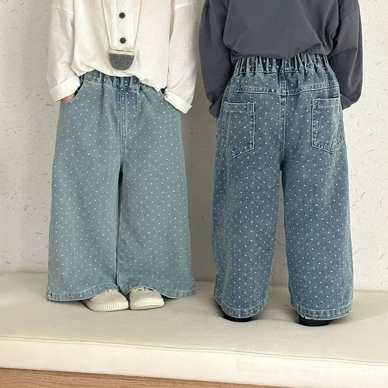 MILANCEL Pantalones vaqueros con lunares para niña de primavera