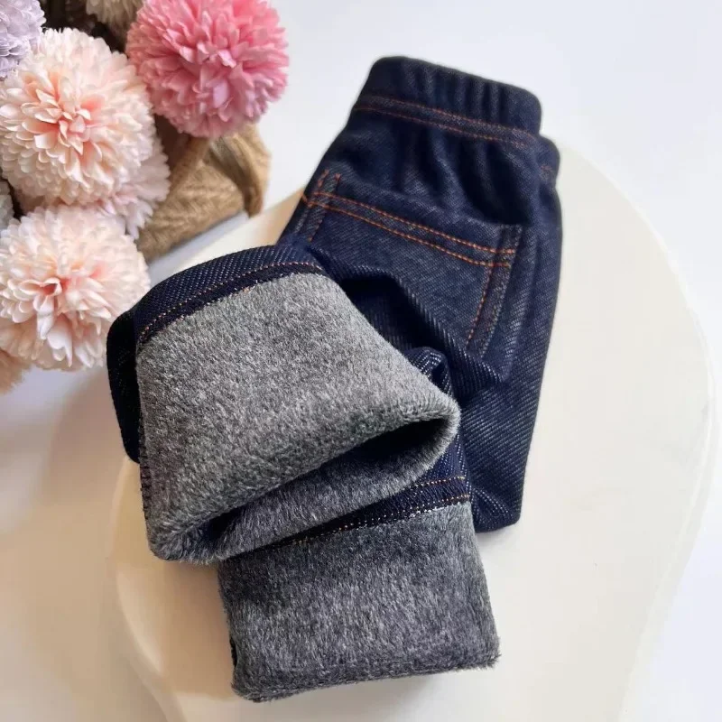 Pantalones vaqueros para niños elásticos invierno cinturón terciopelo