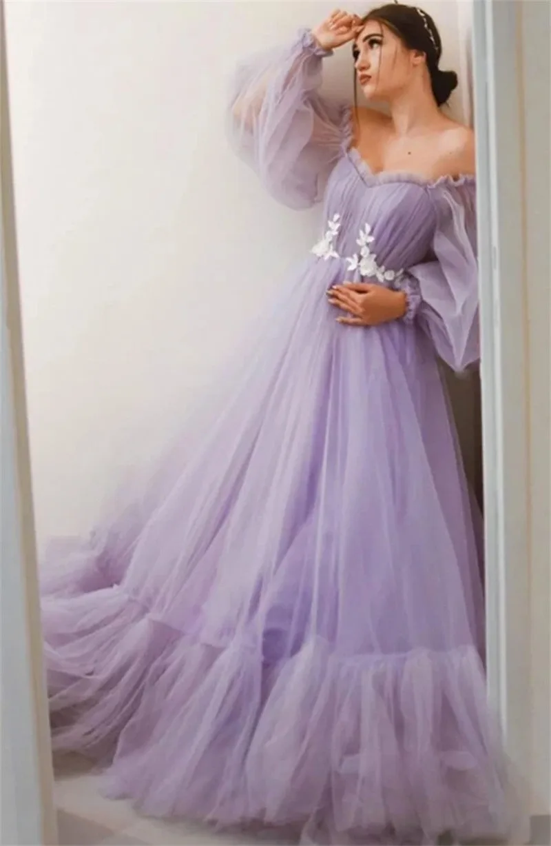 Vestido de maternidad largo tul para baby shower y sesiones fotos