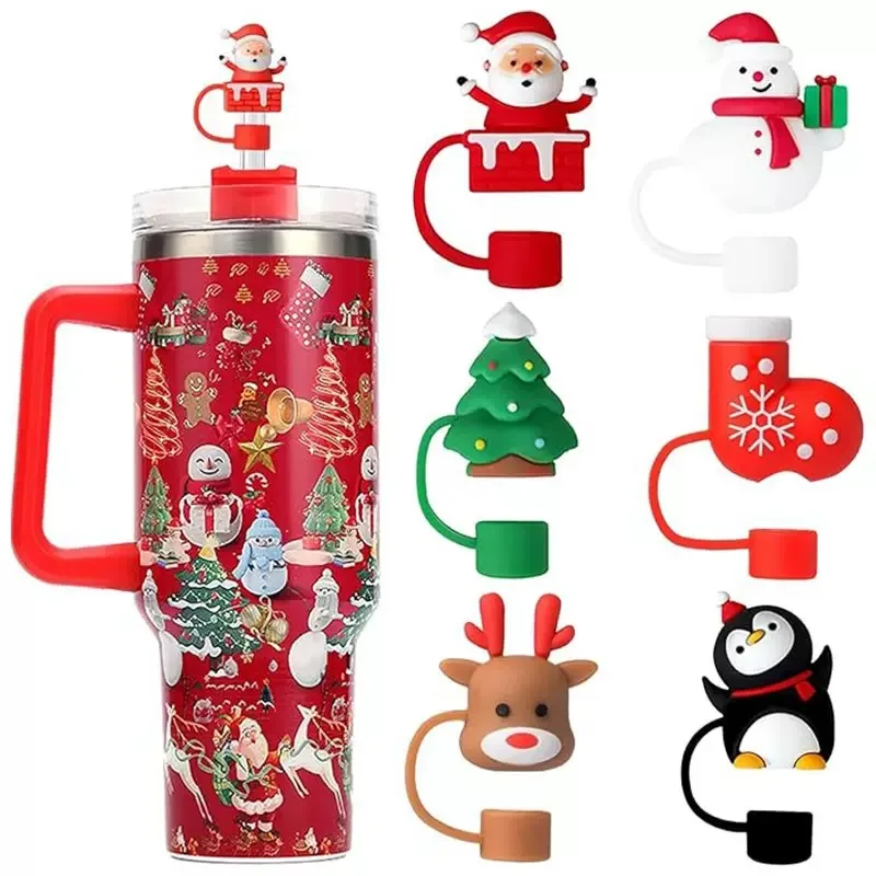 Fundas para pajitas de silicona infantiles – pack reutilizable Navidad - imagen 2