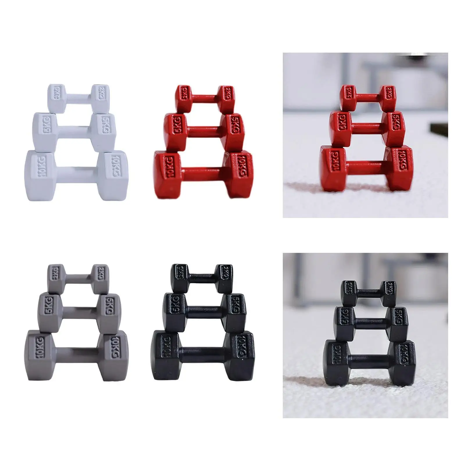 3x Miniature Dumbbells Sports Equipment DIY Cute Alloy Ornament Miniature Kettle Bell for Boys Kids Girls Age 3~8 Children