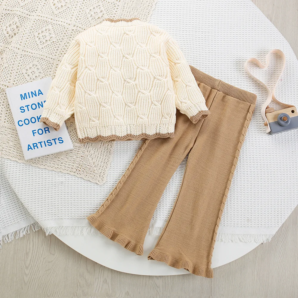 Conjunto niña tejido otoñal manga larga suéter suave y pantalón - imagen 4