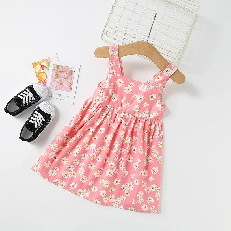 Vestido de verano sin mangas con estampado de margaritas para niñas