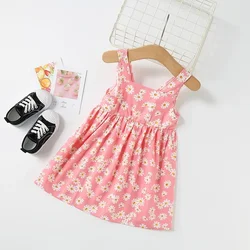 Vestido de verano sin mangas con estampado de margaritas para niñas