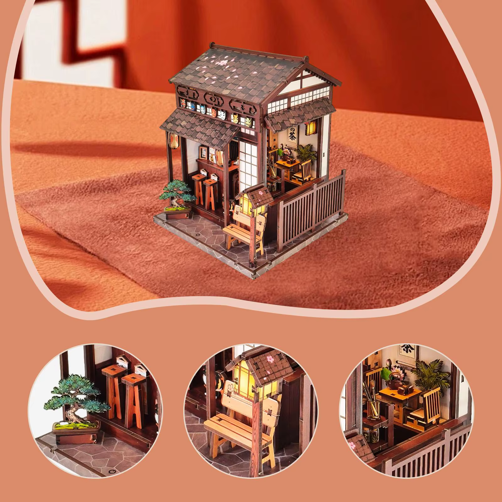 Kit casa de muñecas en madera para té artesanal con pabellón - imagen 5