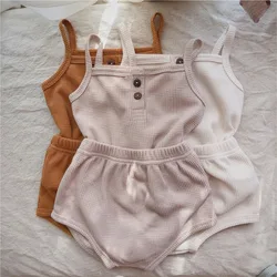 Conjunto bebé verano sin mangas estilo coreano – Top shorts algodón