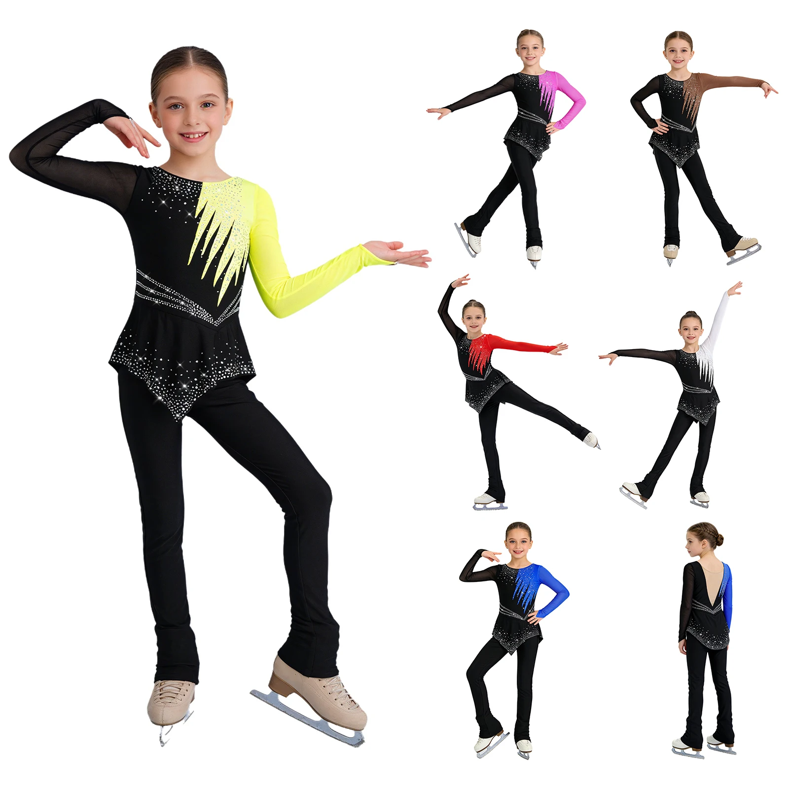 Maillot ballet con pedrería brillante, mangas largas y peplum - imagen 2