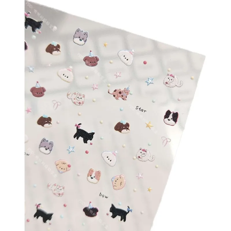 Adhesivos decorativos 3D con gato lazo y lunares para uñas y móviles - imagen 3