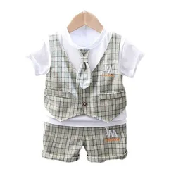 Conjunto verano bebé de cuadros con camiseta y pantalón corto
