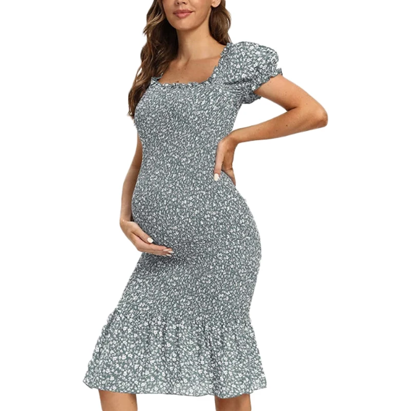 Vestido premamá veraniego de un hombro elástico manga corta ajustado - imagen 3