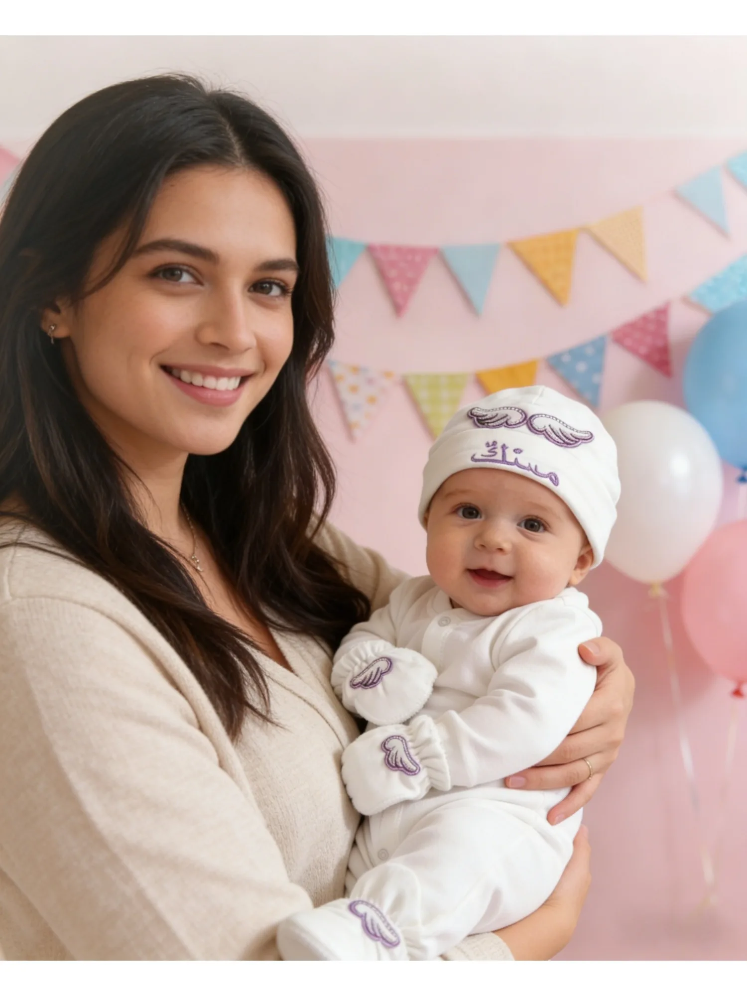 Conjunto bebé Ángel Morado bordado con nombre para niña
