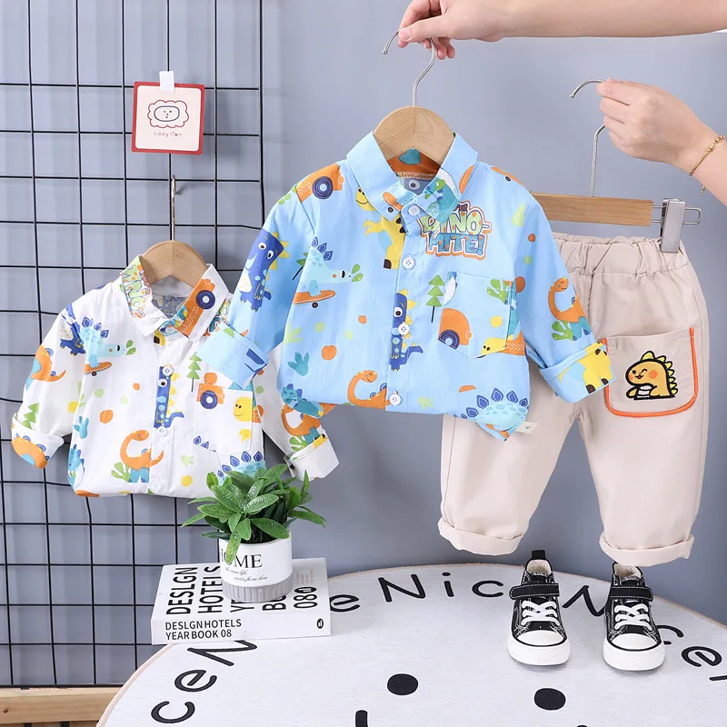 Conjunto bebé otoño chándal dibujos animados camisa y pantalones frontal