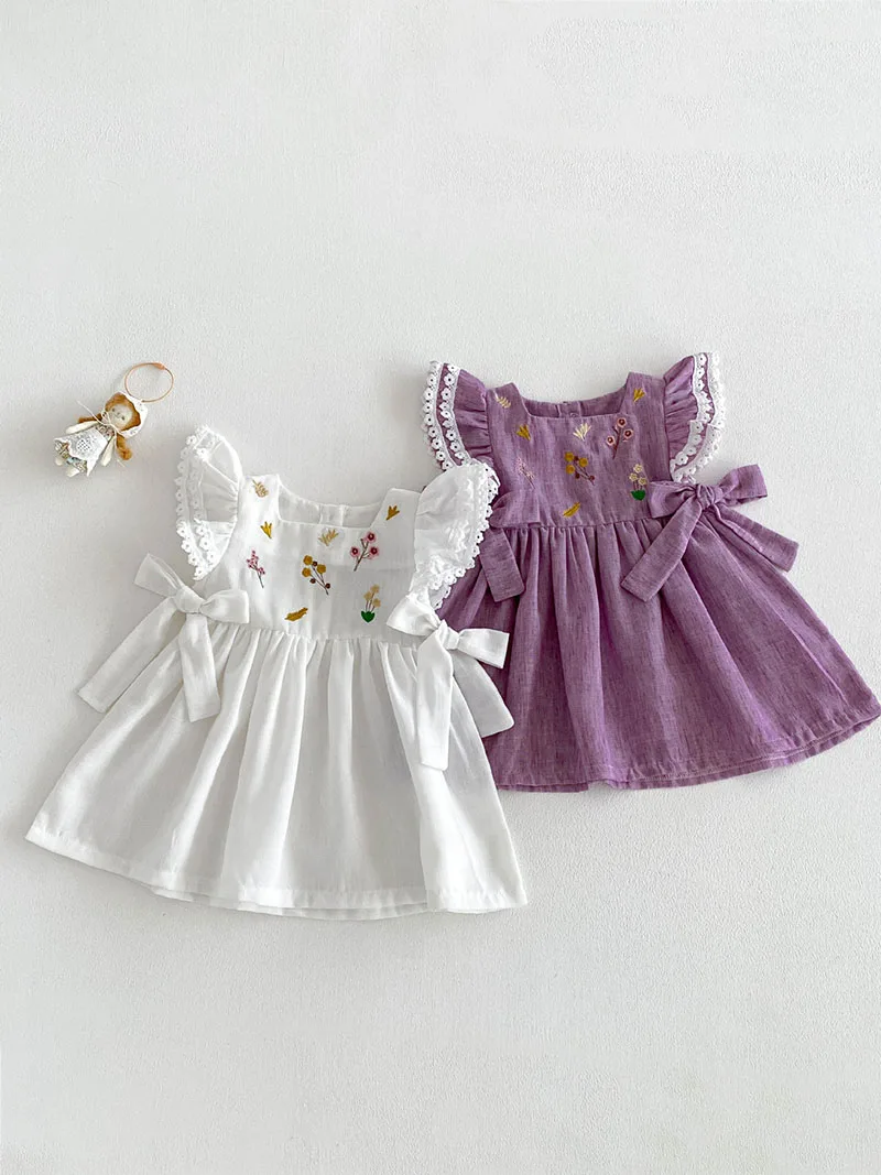 Vestido de verano bebé con encaje y flores bordadas holgado - imagen 4