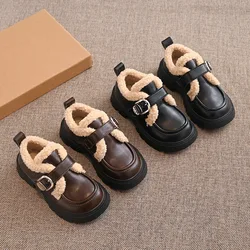 Mocasines de invierno de piel para niños, suela blanda térmica