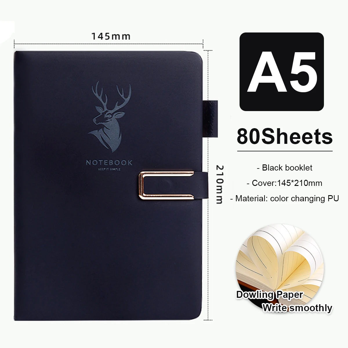 Cuaderno A5 de cuero PU con hebilla gruesa para oficina y escuela - imagen 5