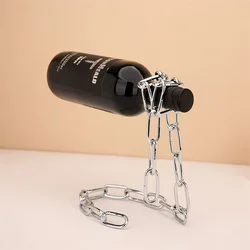 Soporte para botellas de vino con cadena de hierro y estante