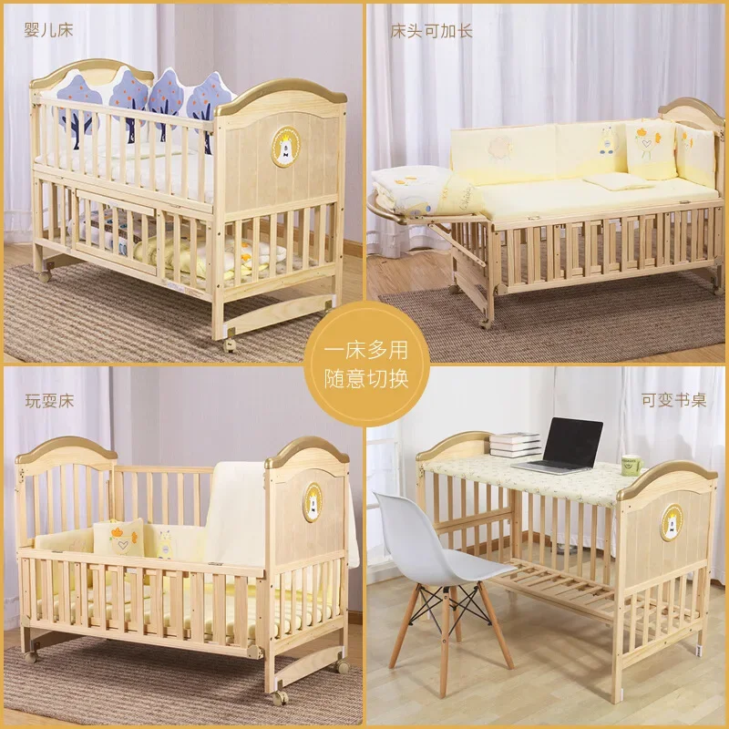 Cuna multifuncional de madera maciza con colchón para bebé - imagen 3