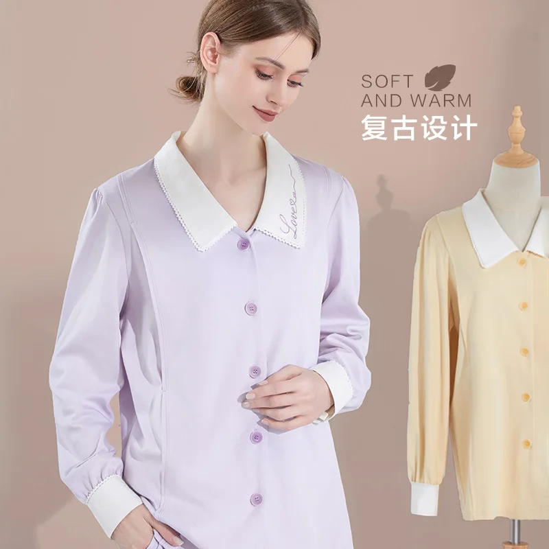 Pijama de lactancia de algodón fino con encaje y patchwork - imagen 3