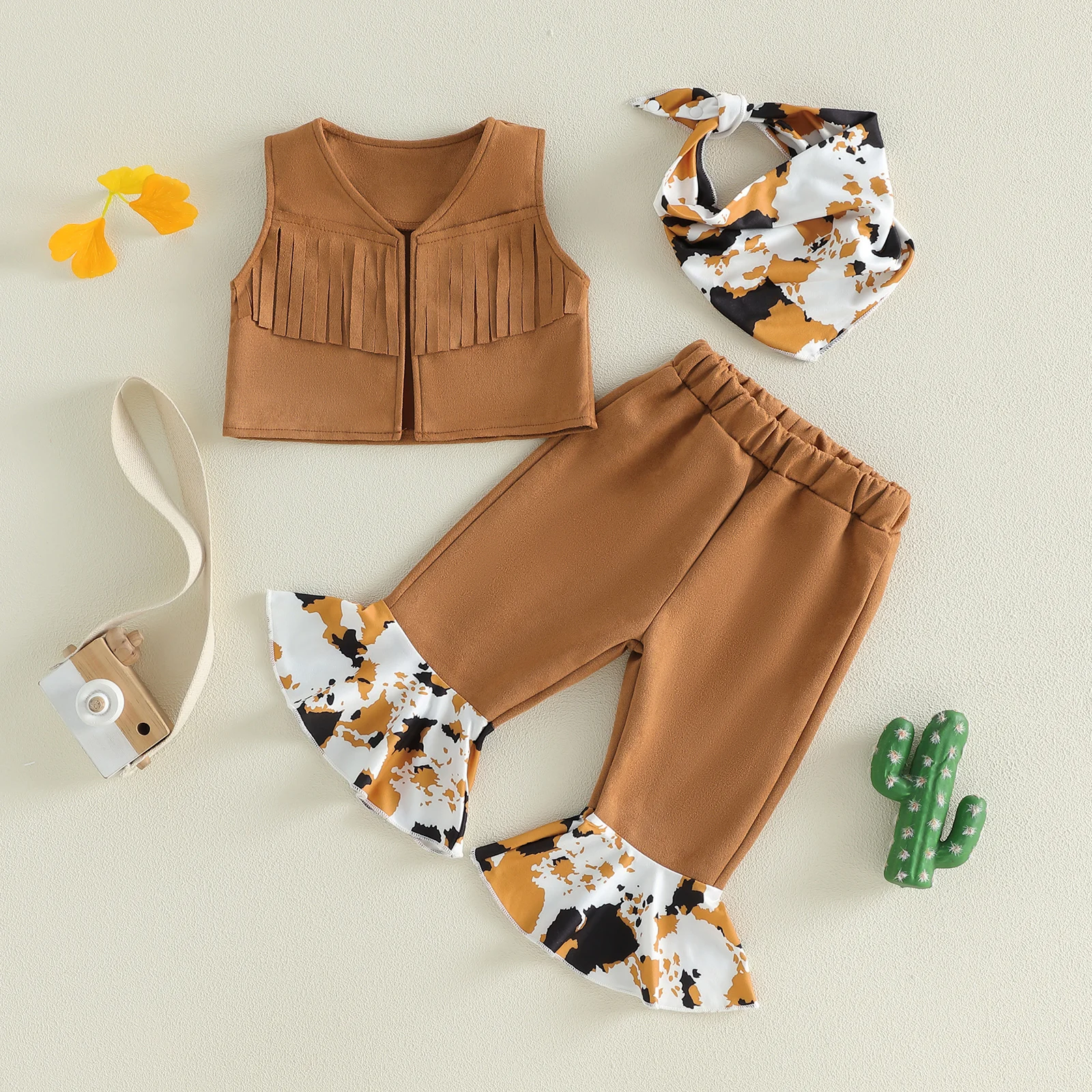 Conjunto western para bebé niña: chaleco con flecos y pañuelo - imagen 4