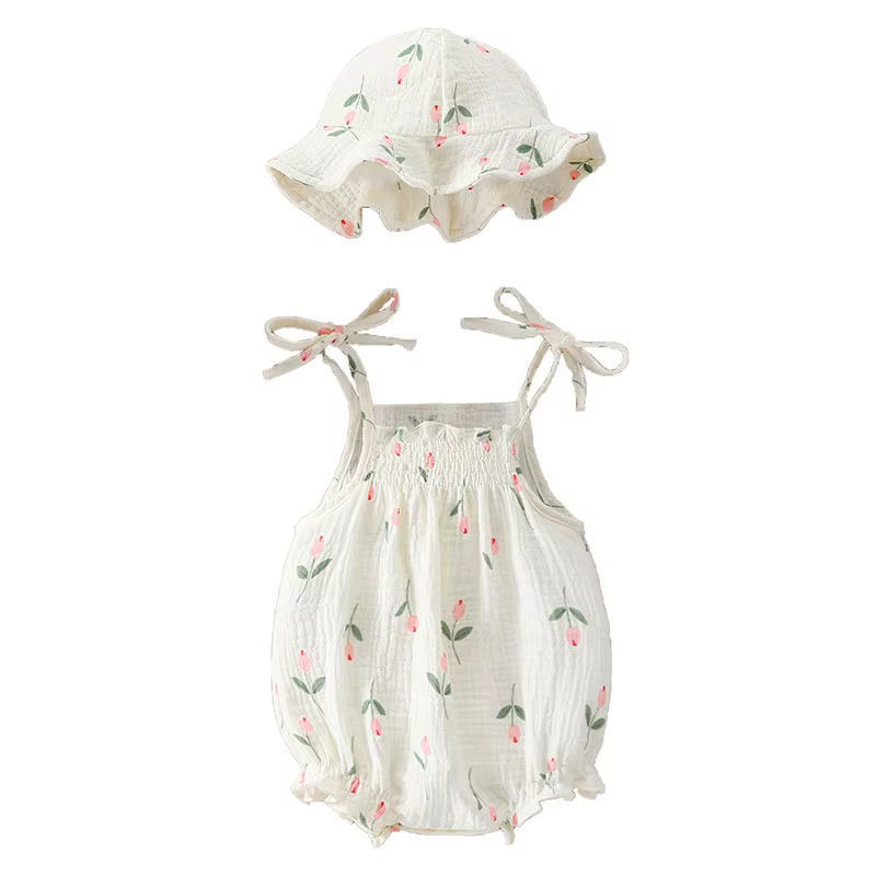 Body de verano bebé floral con tirantes y gorro tulipán - imagen 4
