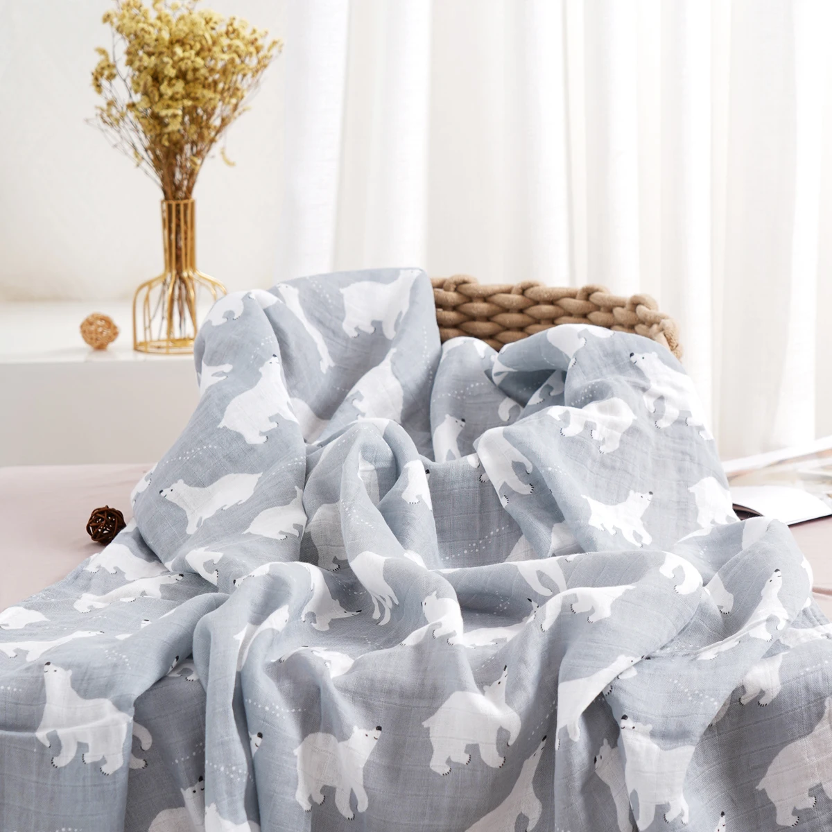 Manta de muselina algodón bambú para bebé – Suave envoltura estampada