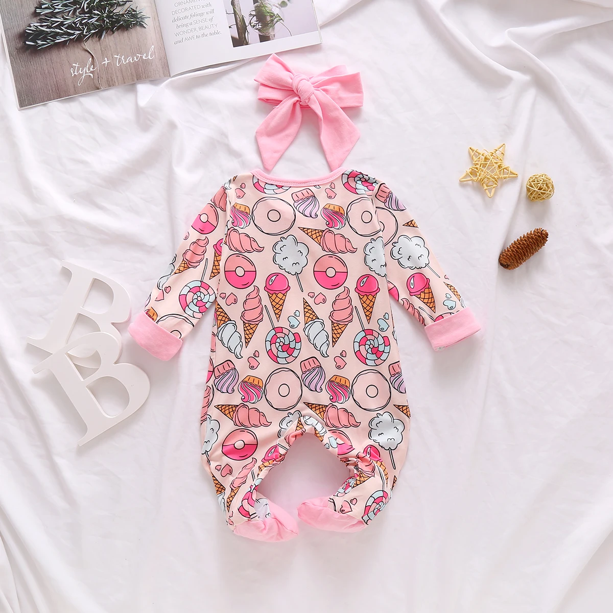 Body bebé manga larga con volantes y estampado donuts cactus - imagen 4