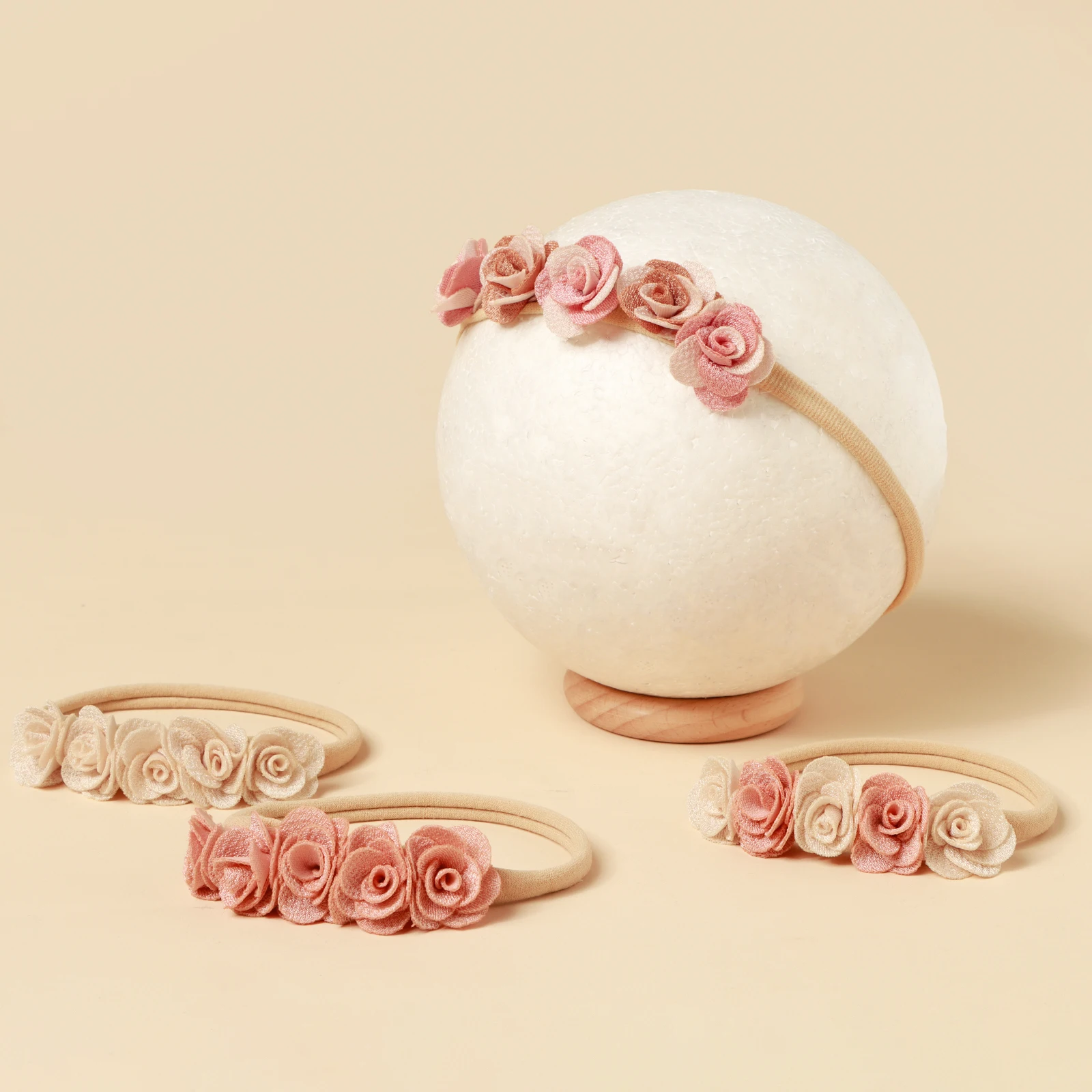 Diadema recién nacida de nailon con flores – mini fotos - imagen 3