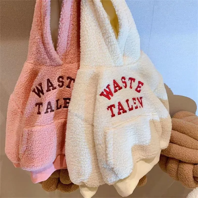 Sudadera con capucha de lana de cordero cálida para niñas en invierno - imagen 3