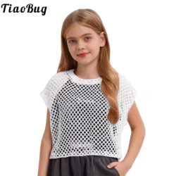 Camiseta de baile hip hop de malla calada para niñas
