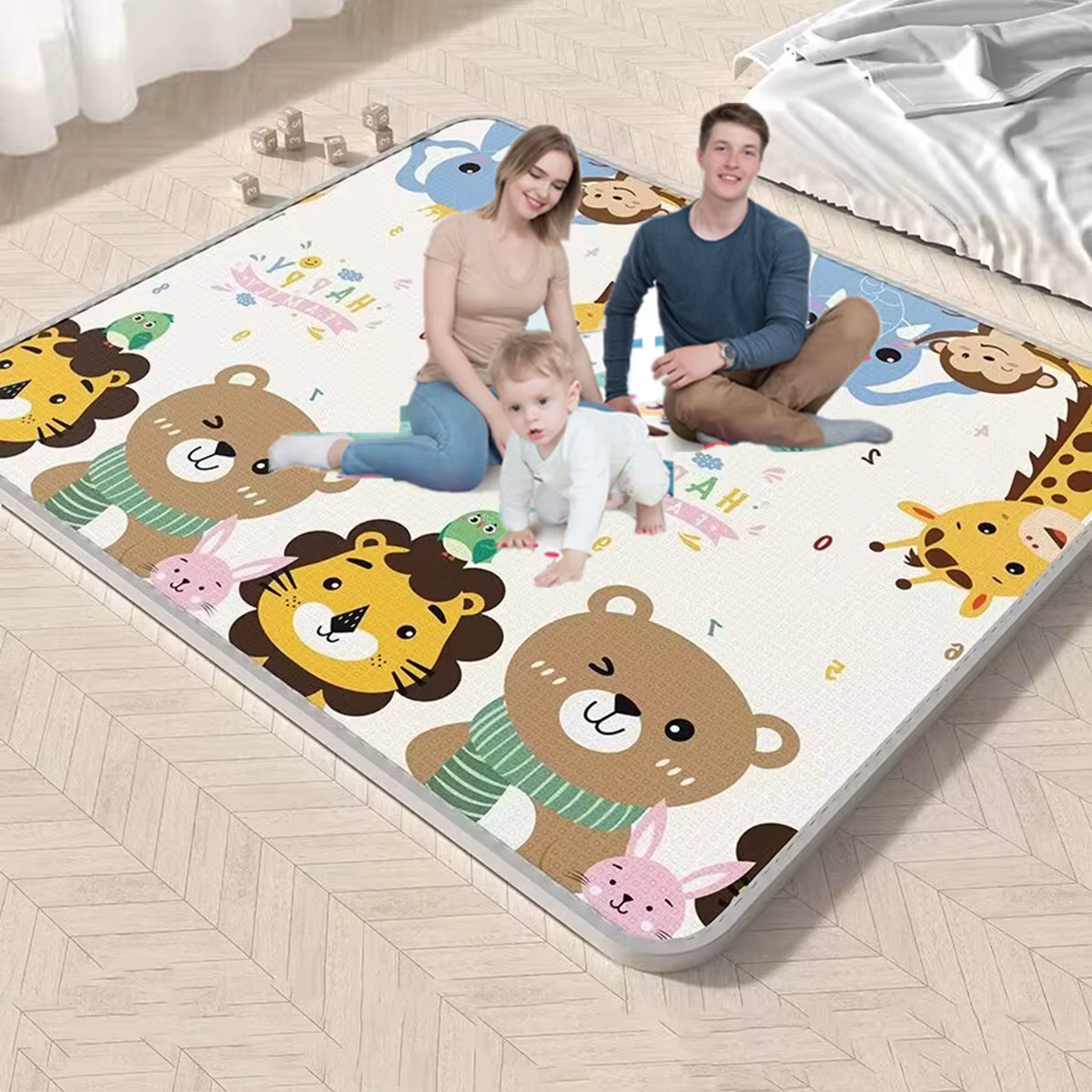Alfombra desplegada en uso en un espacio infantil