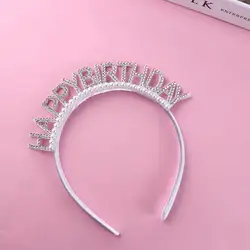 Diadema de cumpleaños con corona de perlas y pedrería