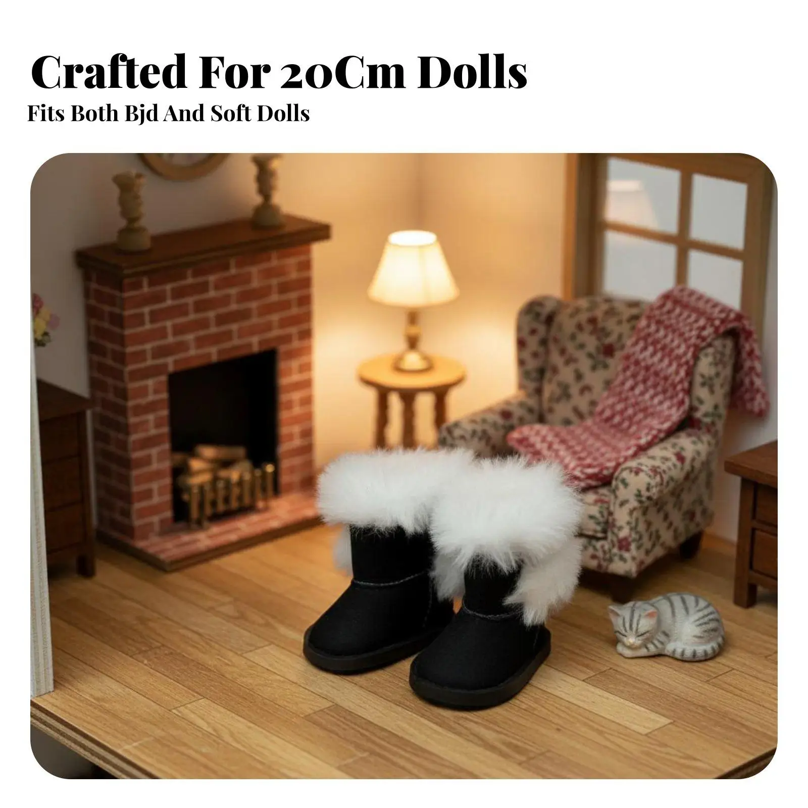 Botines invierno para muñeca en tela y felpa con ribete piel - imagen 4