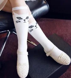 Medias altas de encaje con gatito princesa para bebés y niños