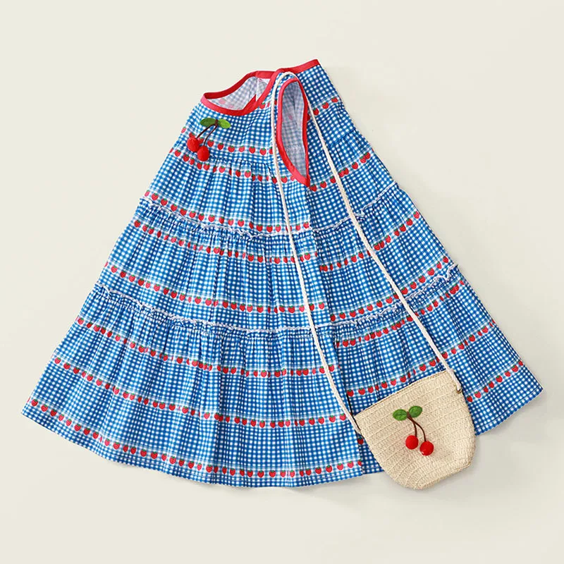 Vestido de niña sin mangas de verano a cuadros con cerezas - imagen 4