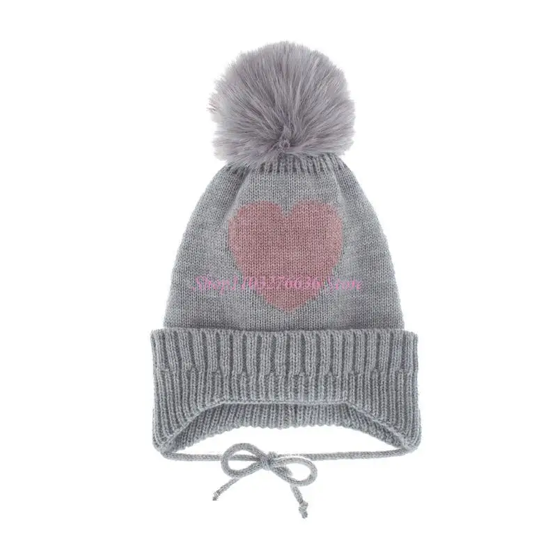 Gorro de invierno acolchado para niño con pompón corazón - imagen 3
