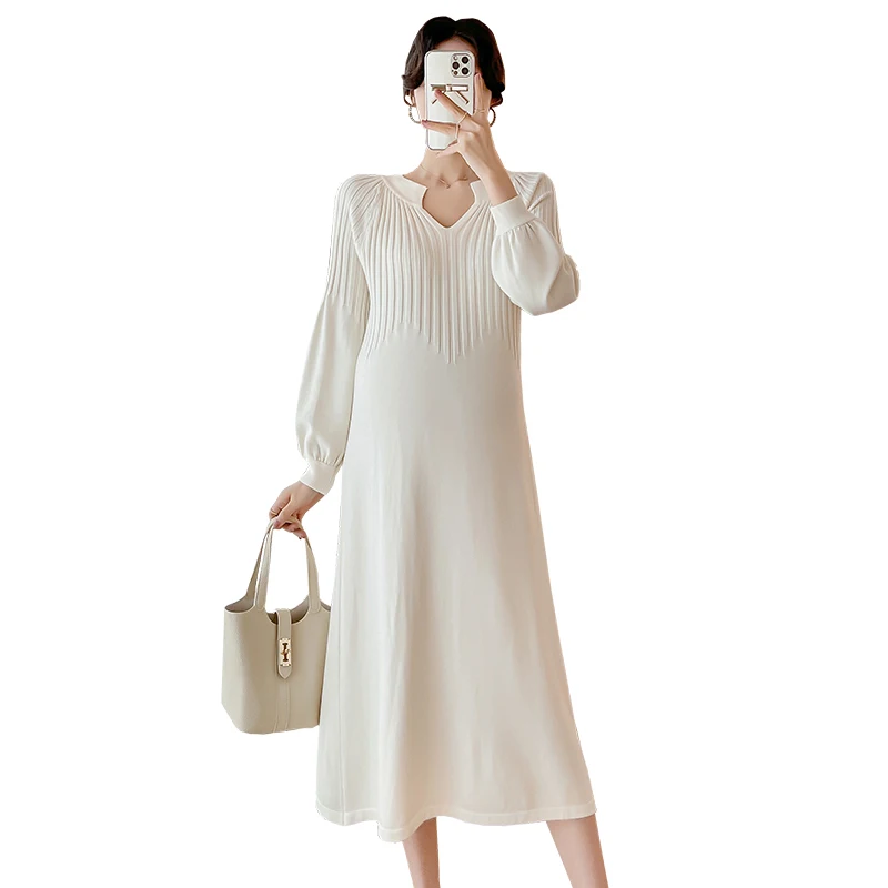 Vestido de punto premamá holgado otoño invierno – recto elegante - imagen 4