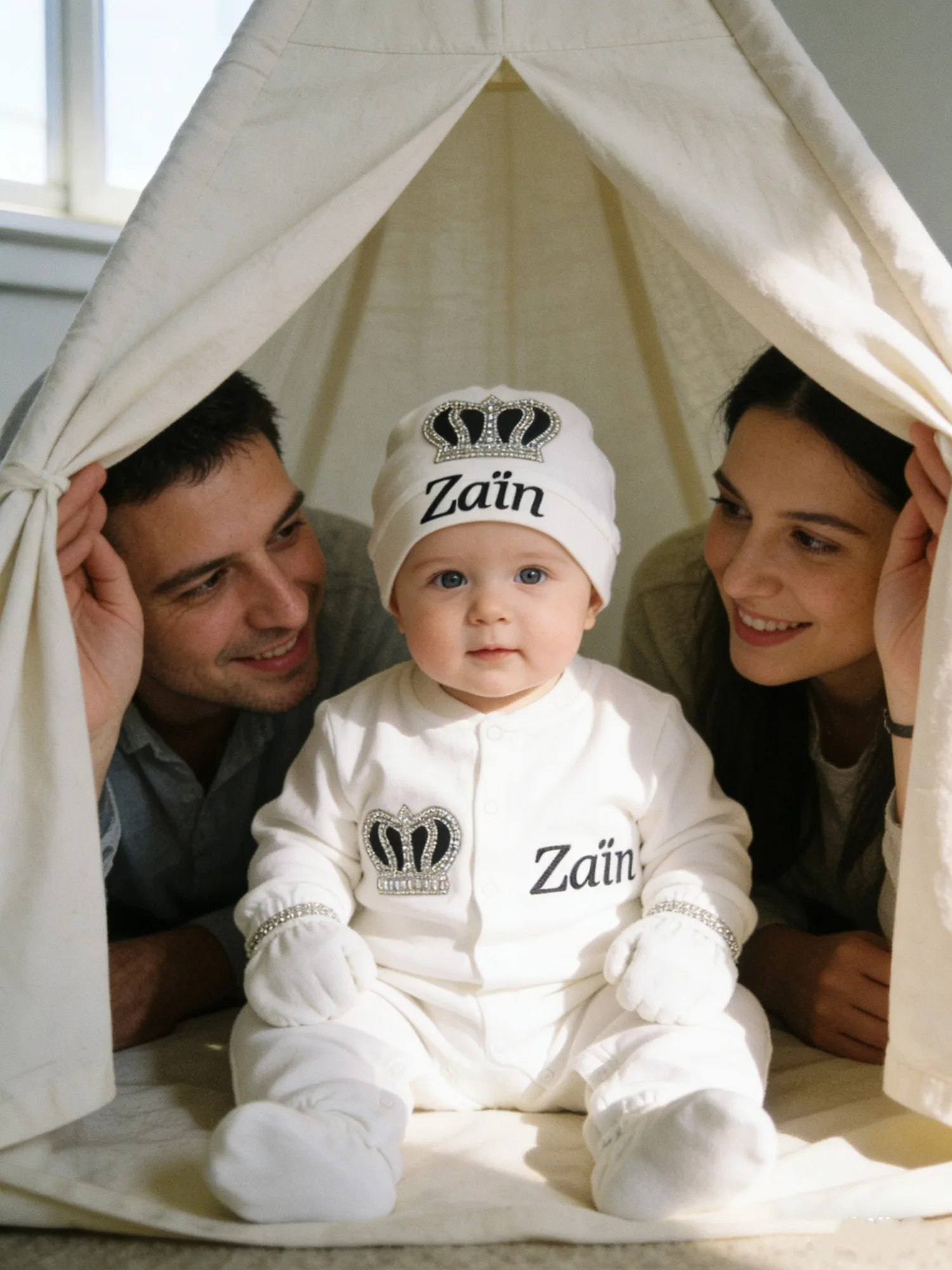 Zain Prince conjunto bebé bautismo con bordado de corona - imagen 5