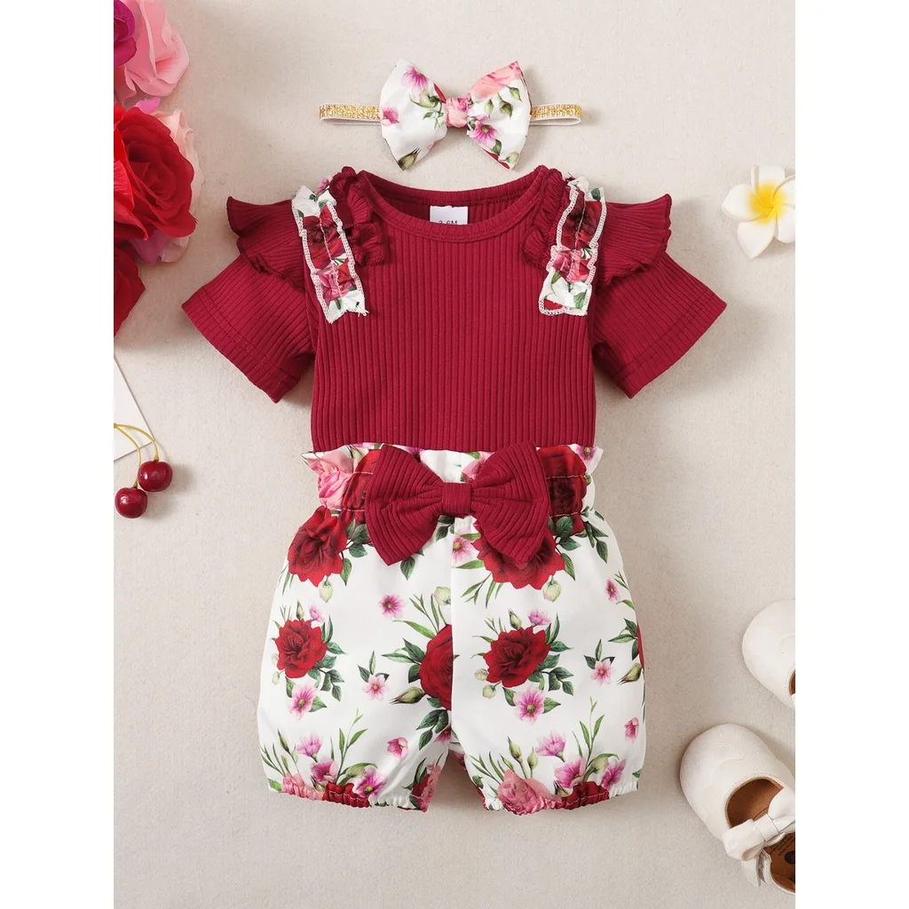 Pelele bebé niña con lazo floral - Conjunto verano recién nacida - imagen 2