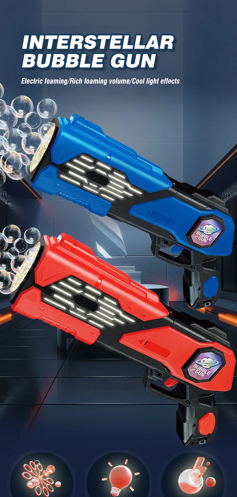 Pistola de burbujas con efectos de luz LED
