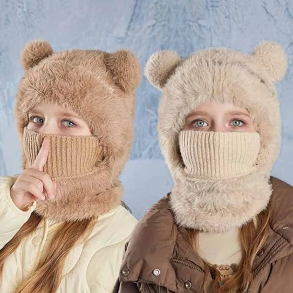 Gorro polar con orejas de oso y calentador de cuello para niña – Felpa suave - imagen 4