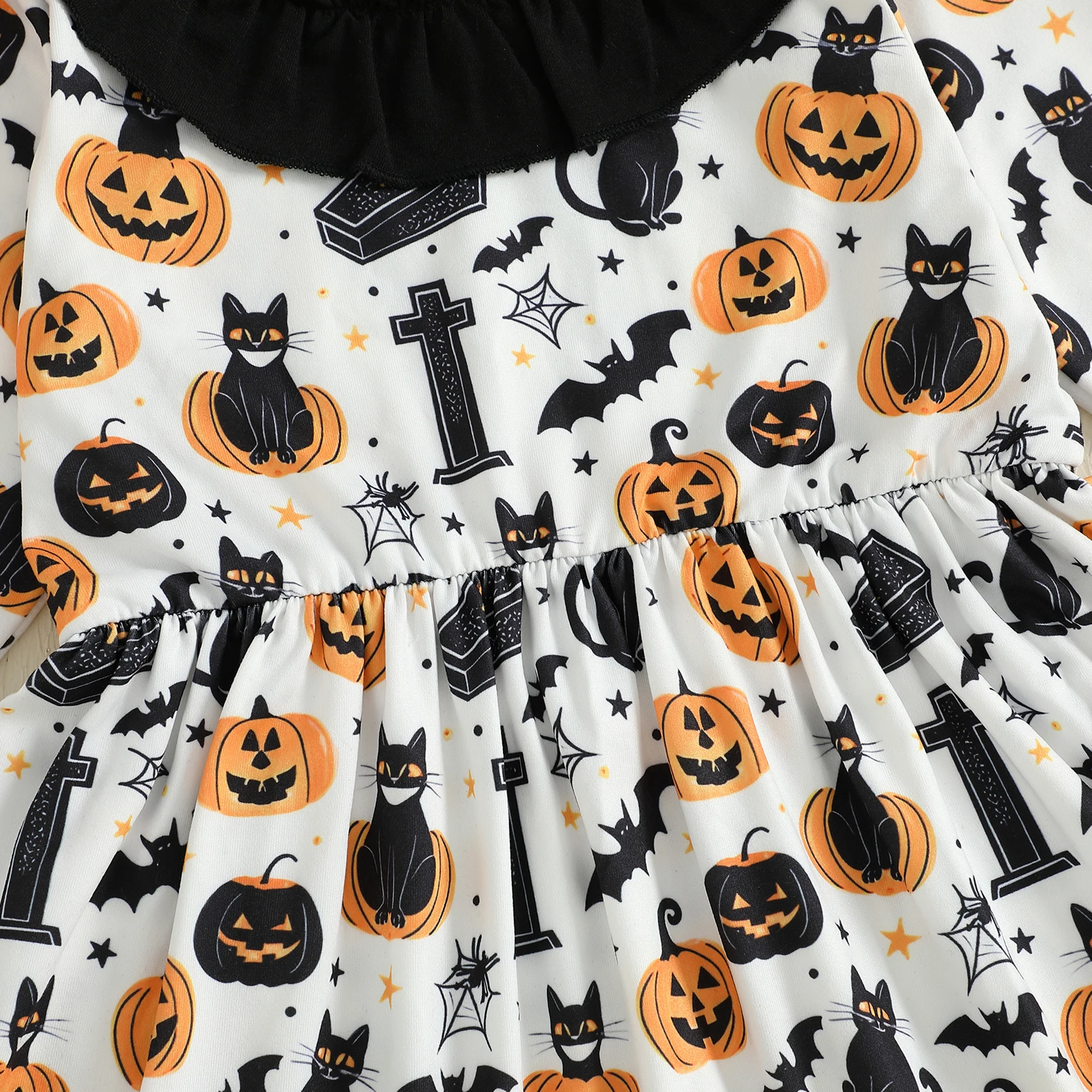 Tregren Vestido Halloween niña estampado gato calabaza volantes - imagen 3