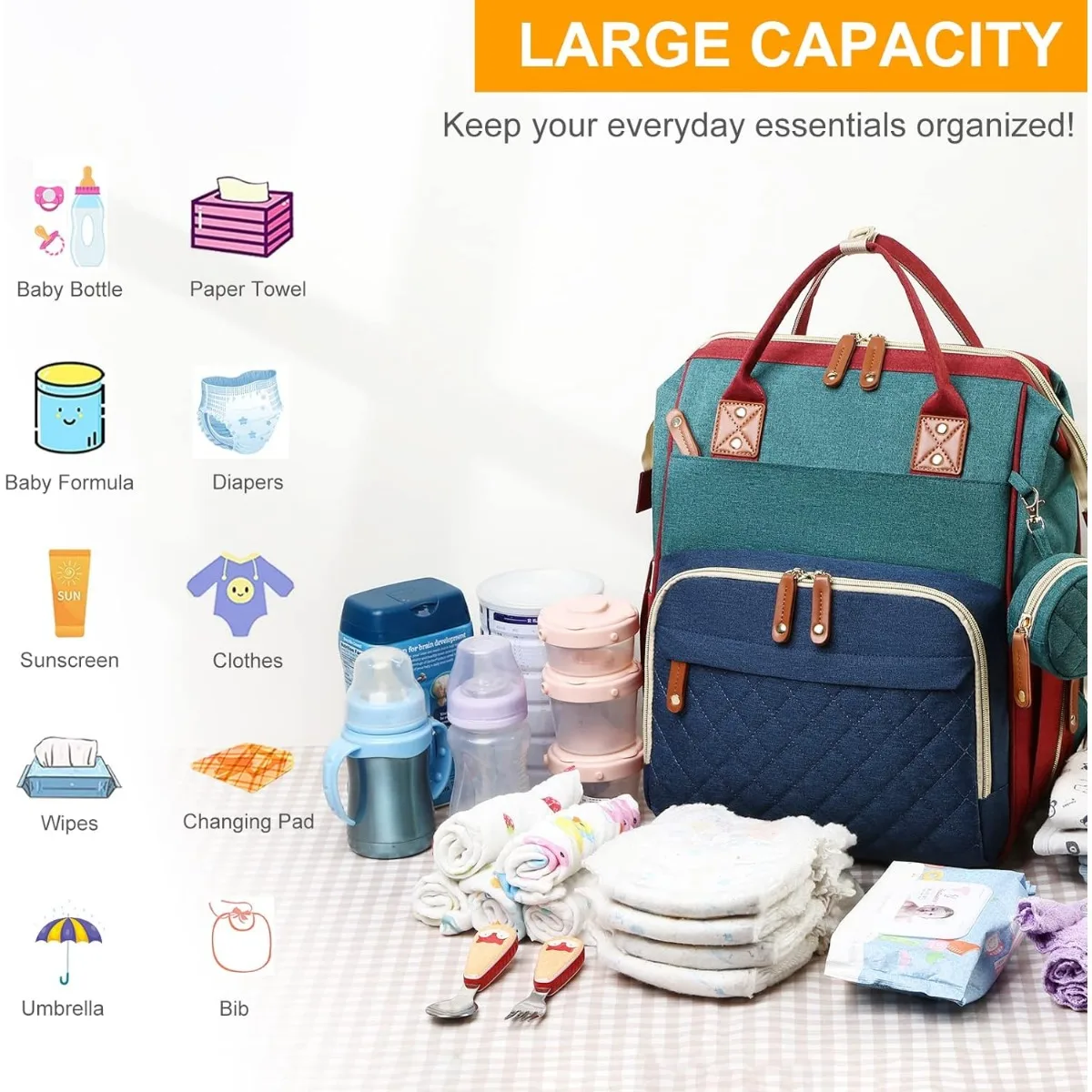 Mochila cambiador para bebé plegable con bolsa de pañales