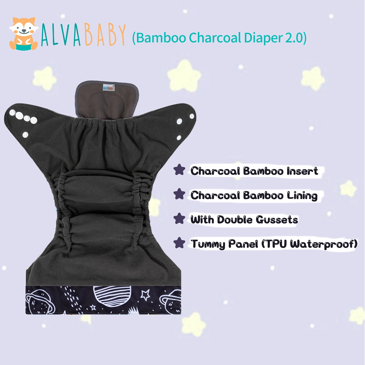 ALVABABY pañal de tela de carbón de bambú con refuerzo abdominal