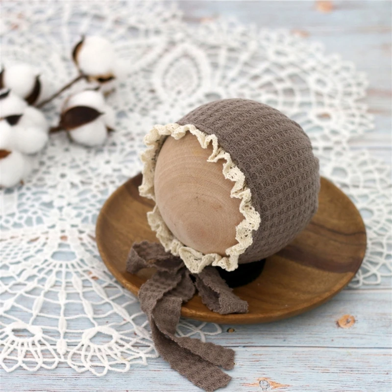 Gorro de nailon con encaje para bebé recién nacido – Sesión foto - imagen 4