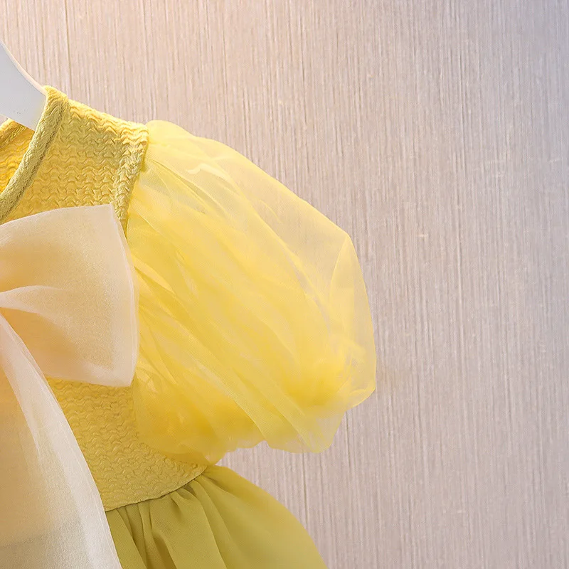 Vestido de malla para recién nacida con lazo bonito y manga corta - imagen 4